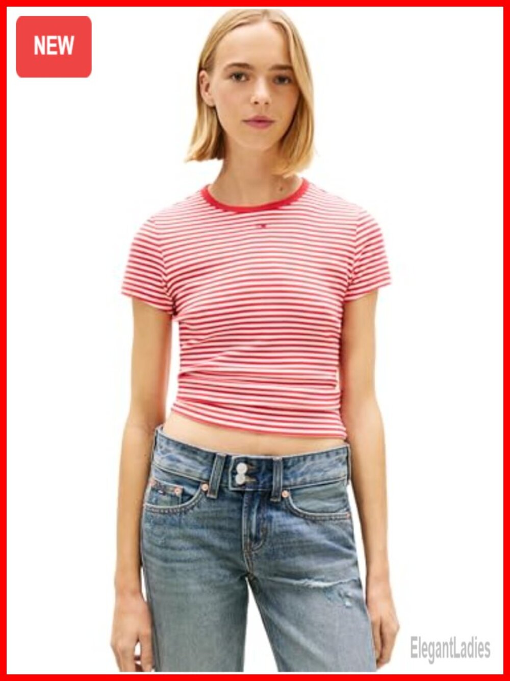 Ribbed Graphic Tee Embroidered Flag Detail Slim Fit